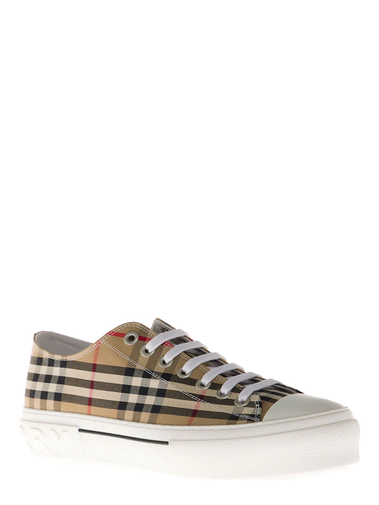 Sneakers with Vintage Check Print and Rubber Sole in Beige for Men