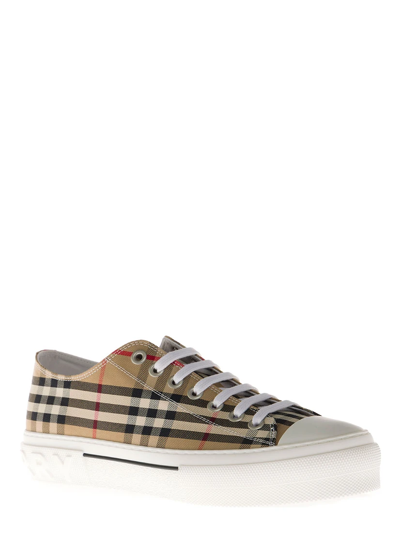 Sneakers with Vintage Check Print and Rubber Sole in Beige for Men