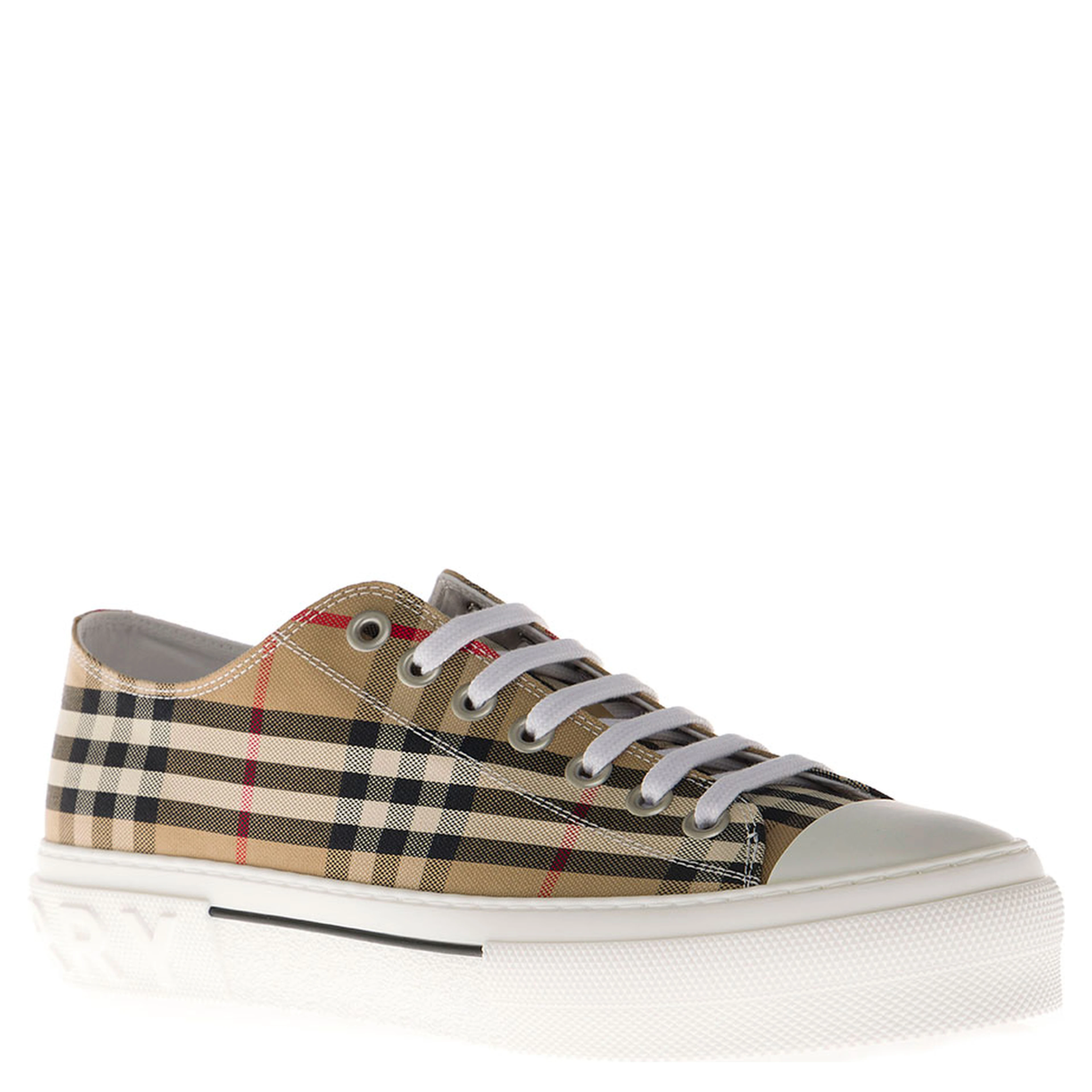 Sneakers with Vintage Check Print and Rubber Sole in Beige for Men