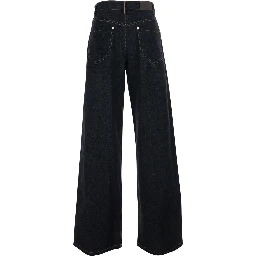 Black Jeans with logo patch on the back and contrasting stitching in denim for women