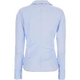 Light blue Shirt with V-neck in Cotton for woman