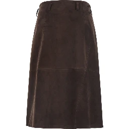 Rosanne Brown Skirt with Single Slit on the Front in Suede for Women