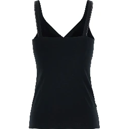 Black V-neck Top with Jewelry Details on the Edges in Cotton for Women