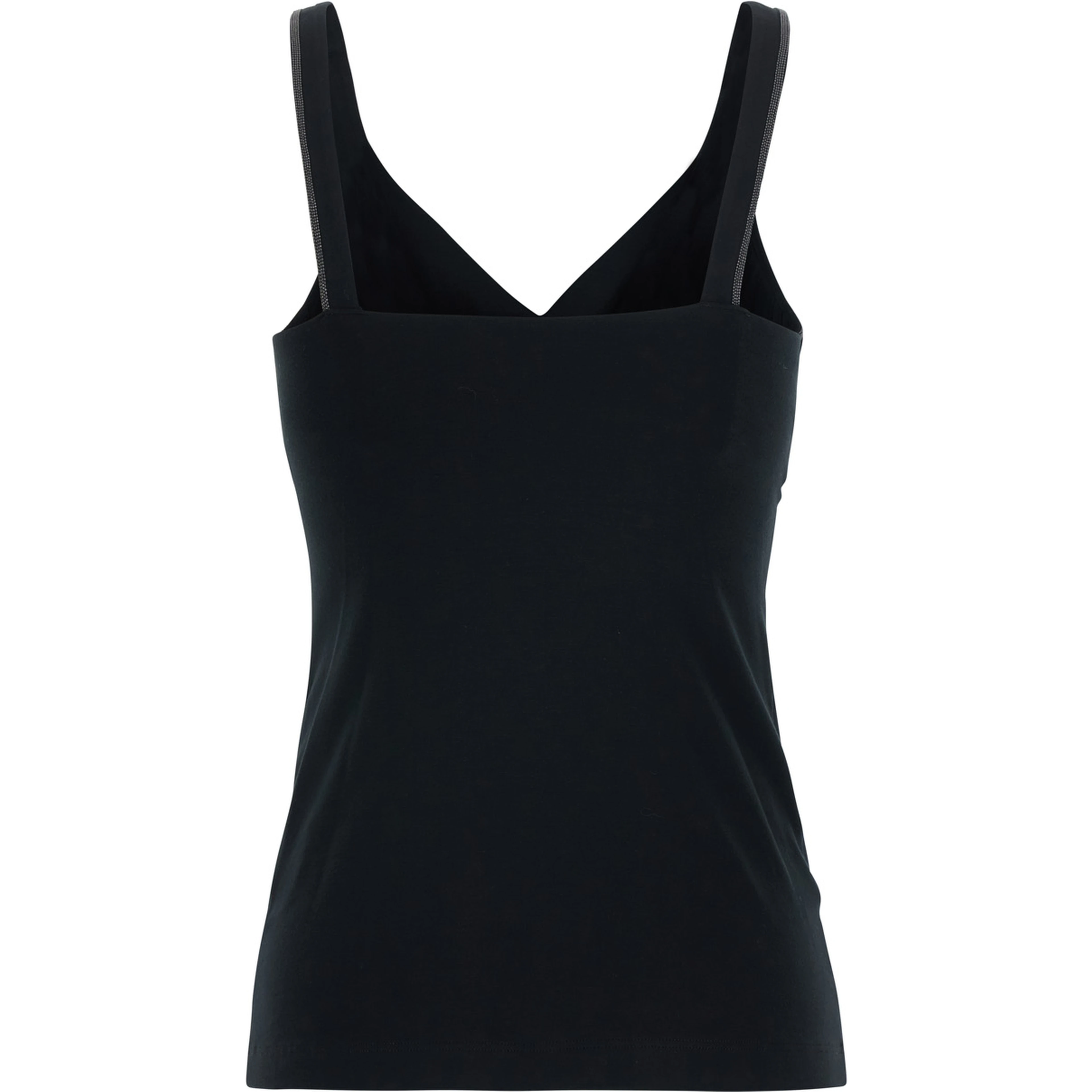 Black V-neck Top with Jewelry Details on the Edges in Cotton for Women