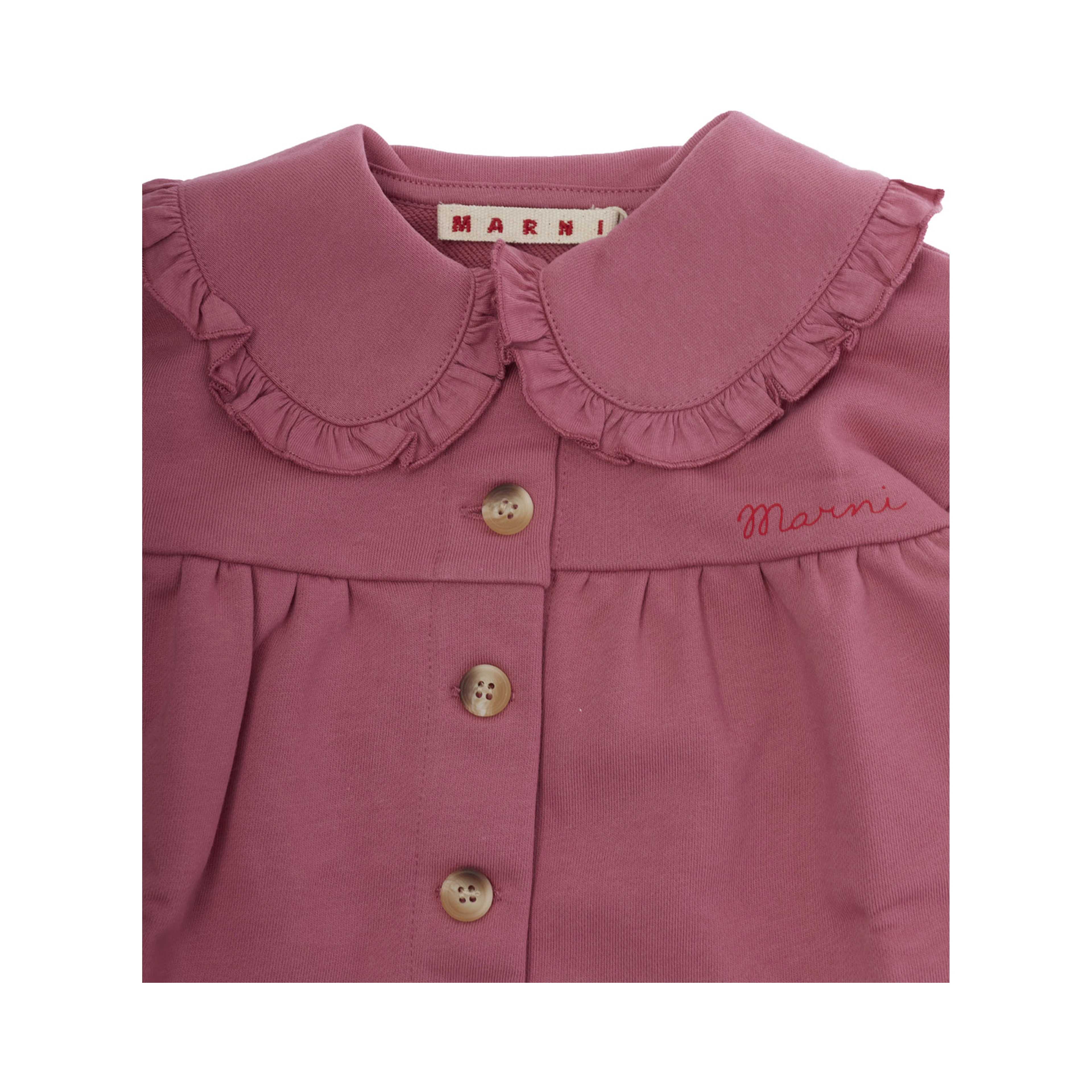 pink Round-neck dress with logo lettering on the front in cotton for Girl