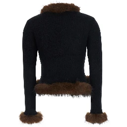 Black Cardigan with eco fur in cotton blend for women