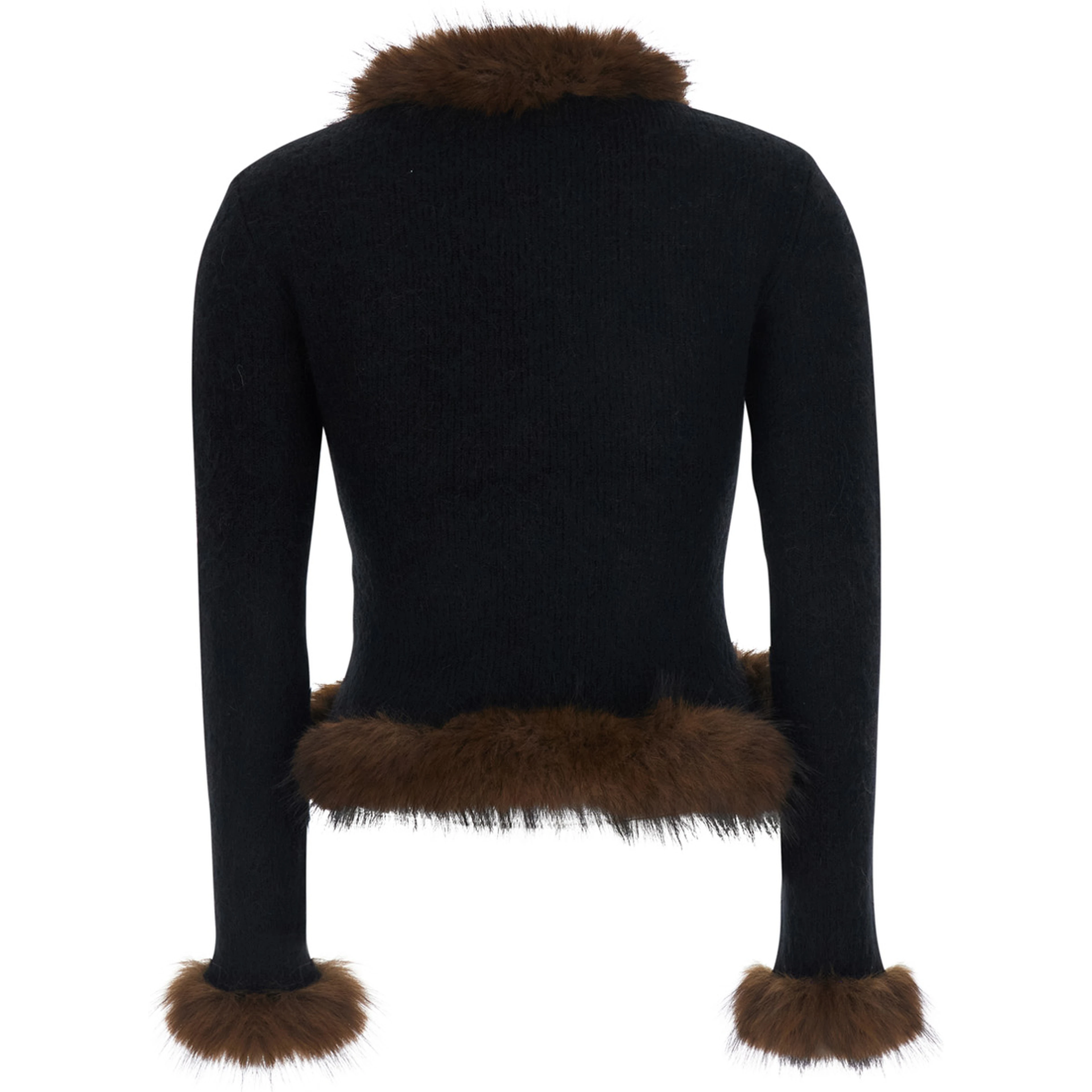 Black Cardigan with eco fur in cotton blend for women