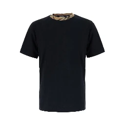 RYAN black T-shirt with collar with Check motif in cotton for men