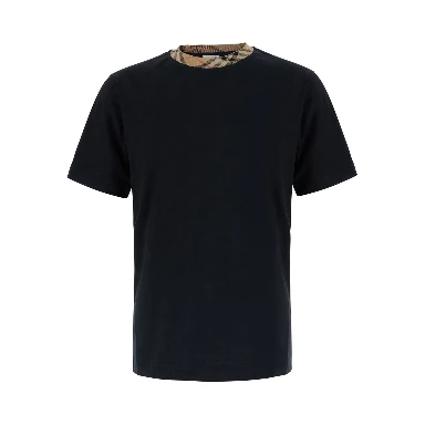 RYAN black T-shirt with collar with Check motif in cotton for men