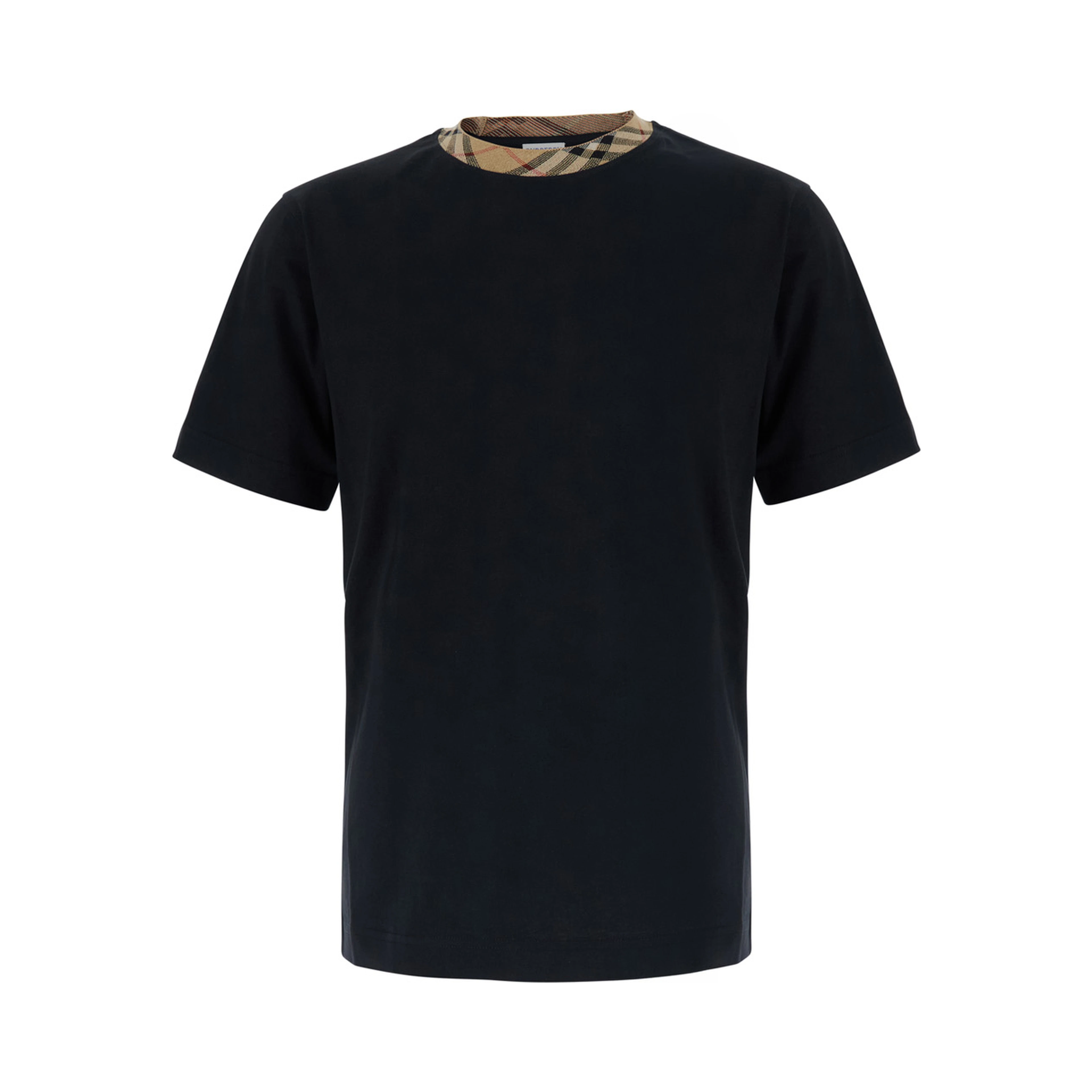 RYAN black T-shirt with collar with Check motif in cotton for men