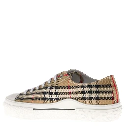 Sneakers with Vintage Check Print and Rubber Sole in Beige for Men