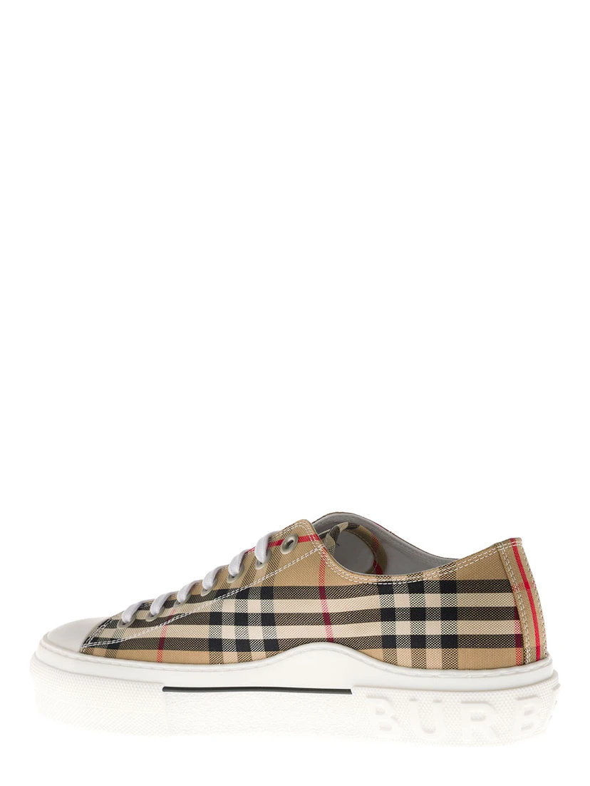 Sneakers with Vintage Check Print and Rubber Sole in Beige for Men