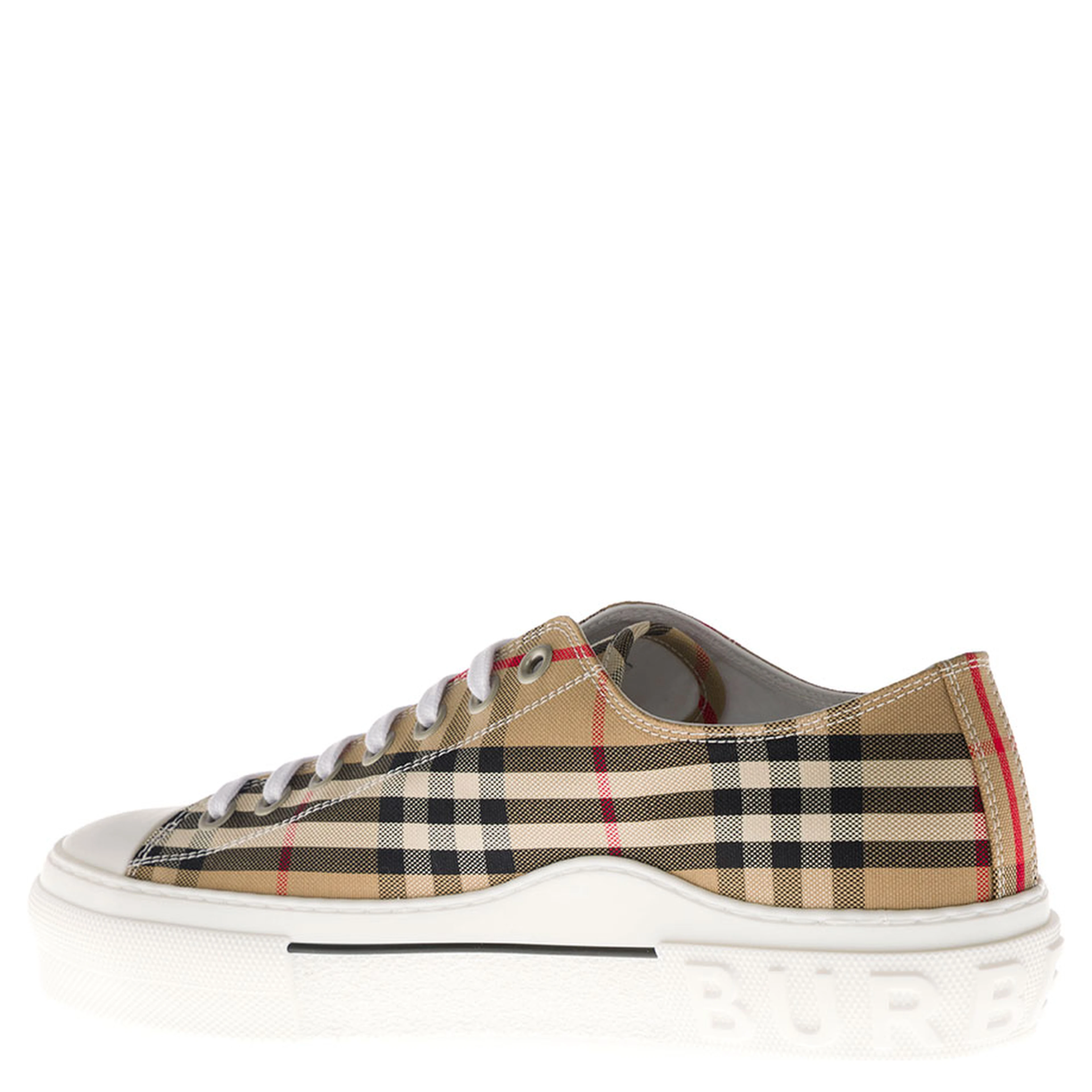 Sneakers with Vintage Check Print and Rubber Sole in Beige for Men