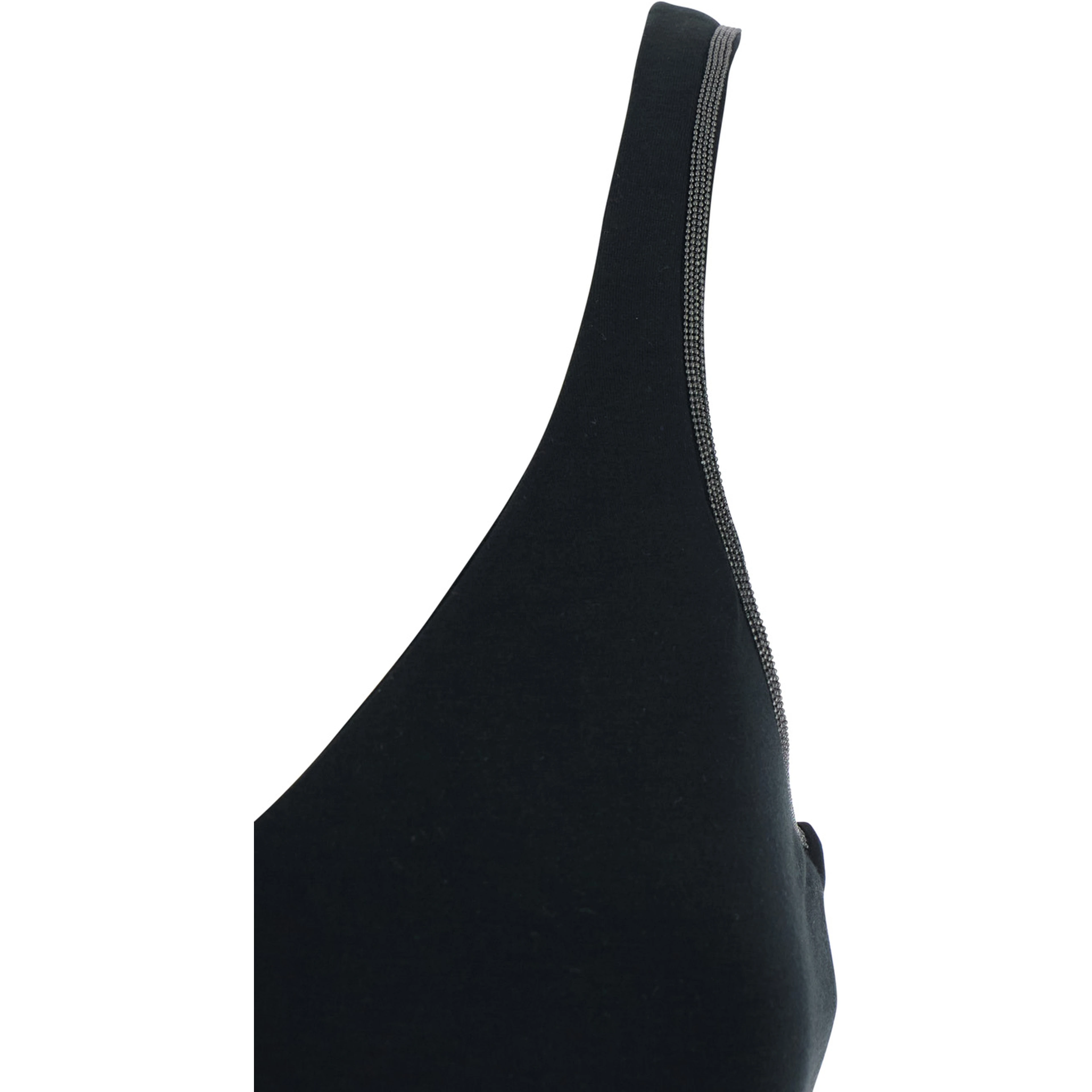 Black V-neck Top with Jewelry Details on the Edges in Cotton for Women