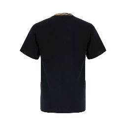 RYAN black T-shirt with collar with Check motif in cotton for men