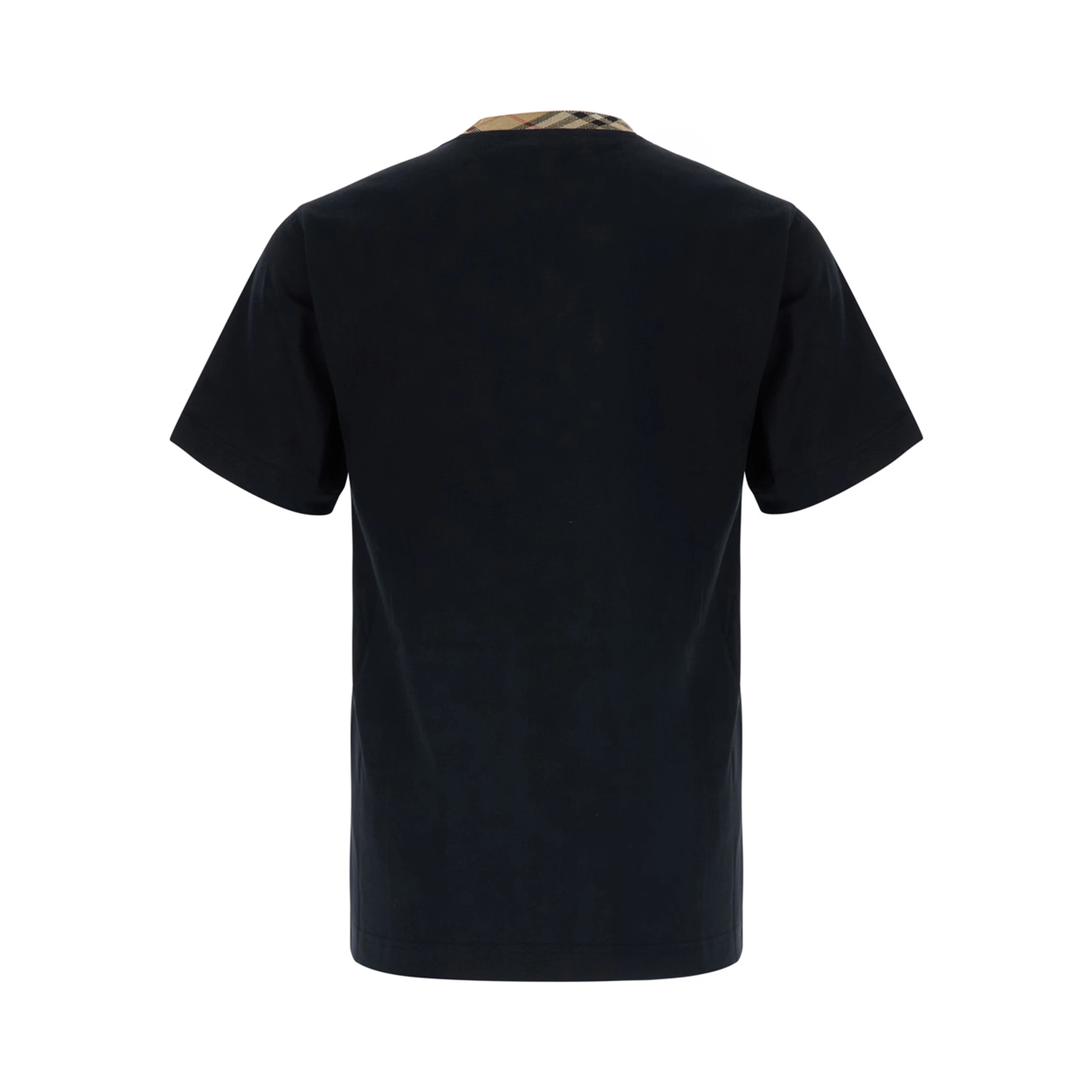 RYAN black T-shirt with collar with Check motif in cotton for men