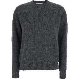 Gray V-neck Long Sleeve Wool Sweater for Women