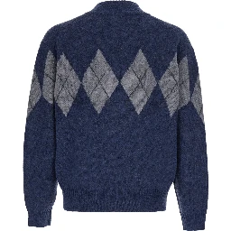 INSIDE OUT ARGYLE ZIP-UP with high collar and long sleeves in Ecoleather nylon alpaca in blue unisex