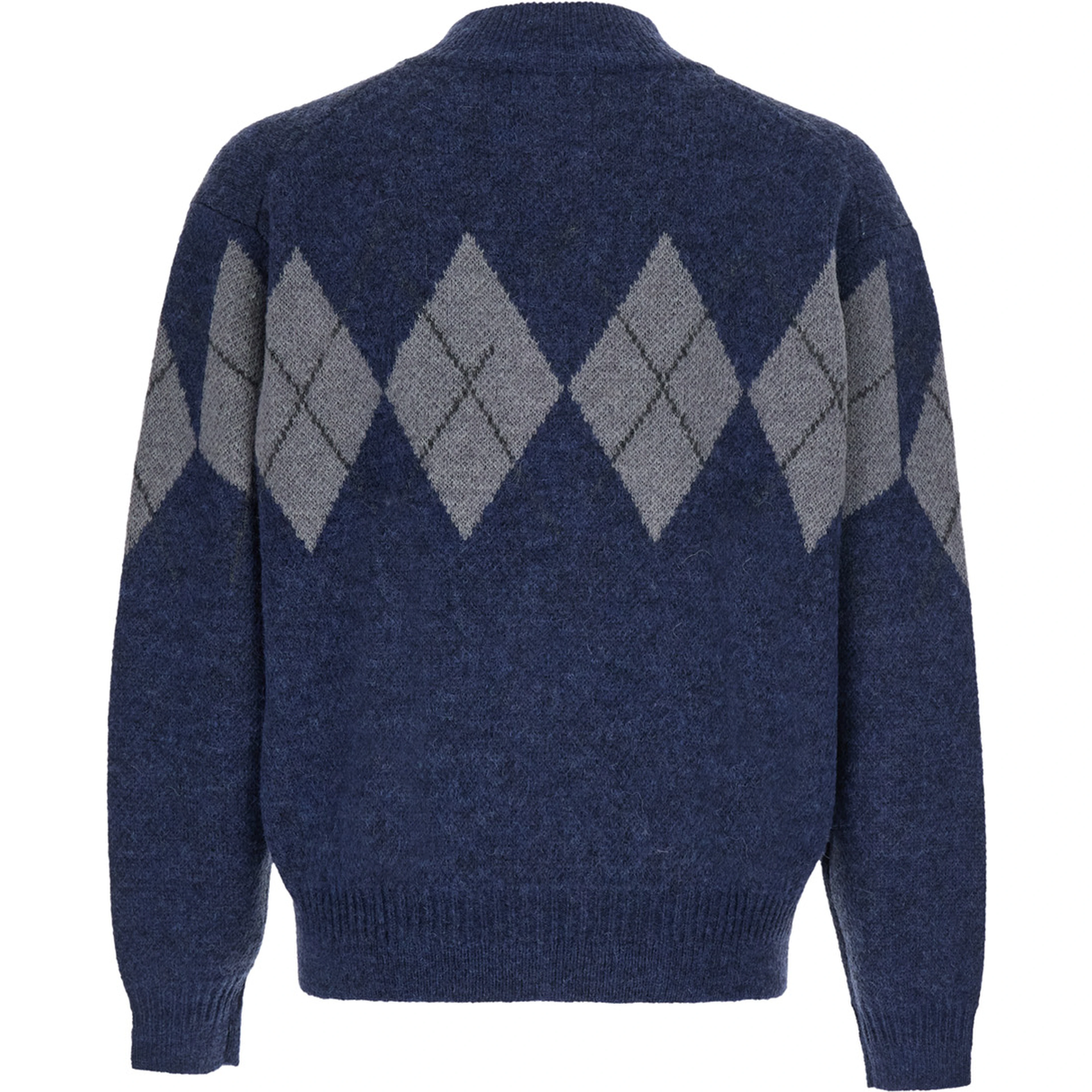 INSIDE OUT ARGYLE ZIP-UP with high collar and long sleeves in Ecoleather nylon alpaca in blue unisex