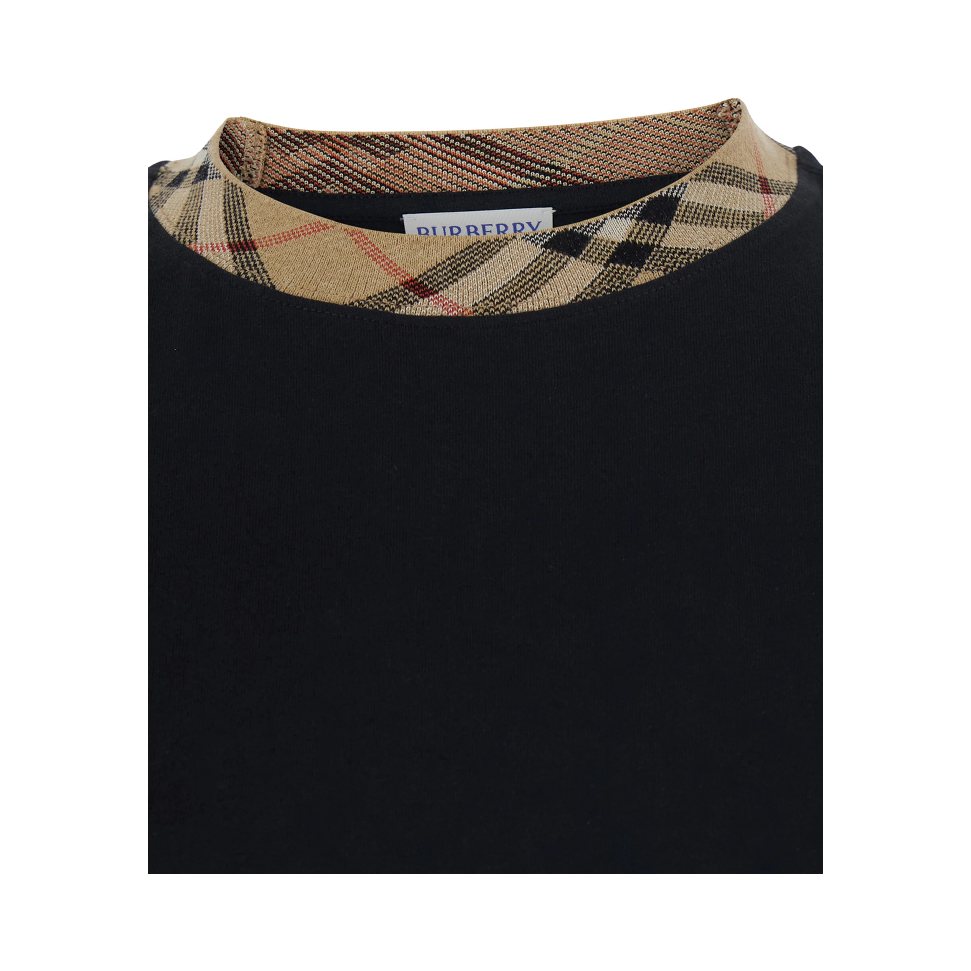 RYAN black T-shirt with collar with Check motif in cotton for men