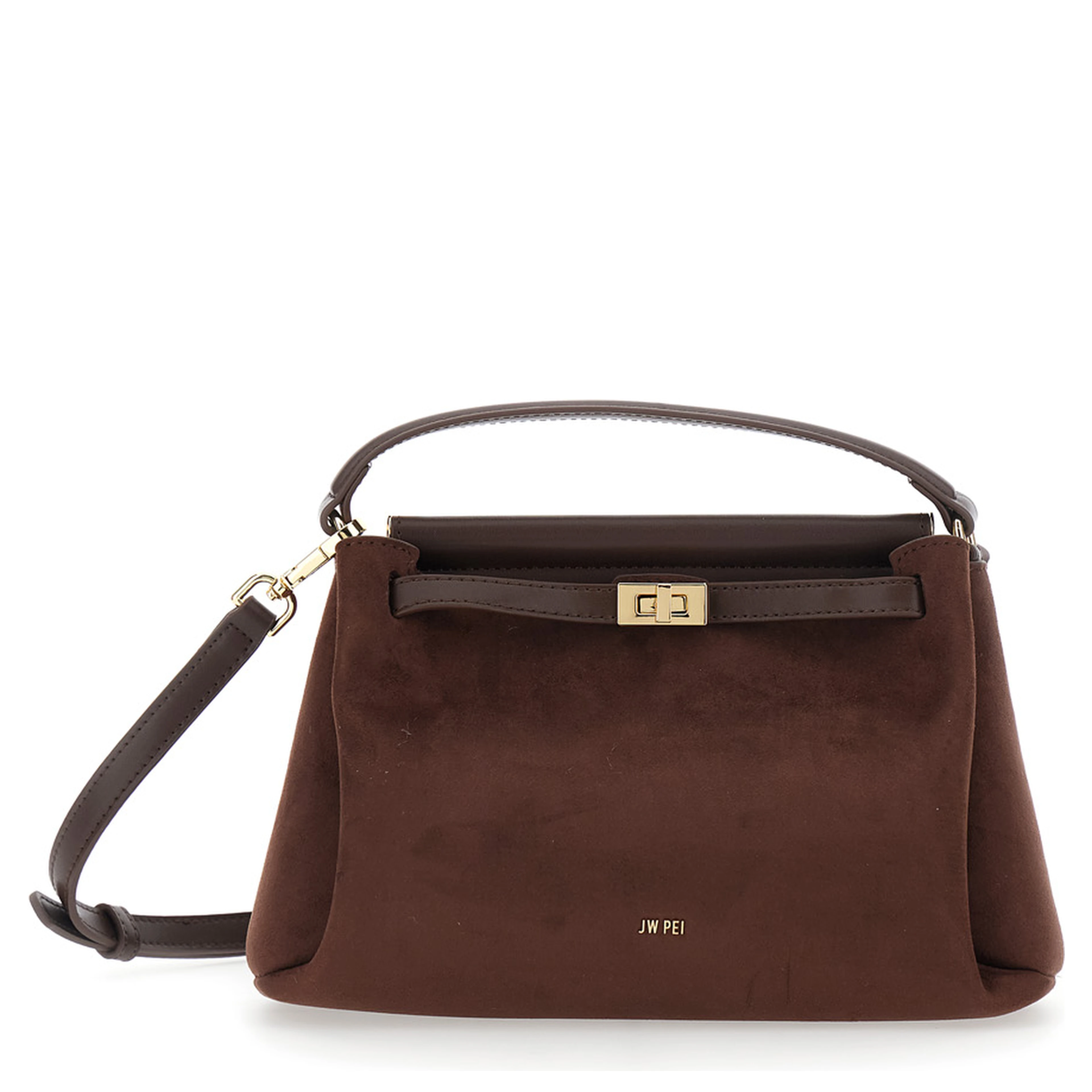 Carmen Brown Handbag with Turn Lock Closure and Logo lettering on the Front in Ecosuede for Women