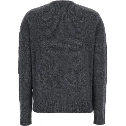 Gray V-neck Long Sleeve Wool Sweater for Women