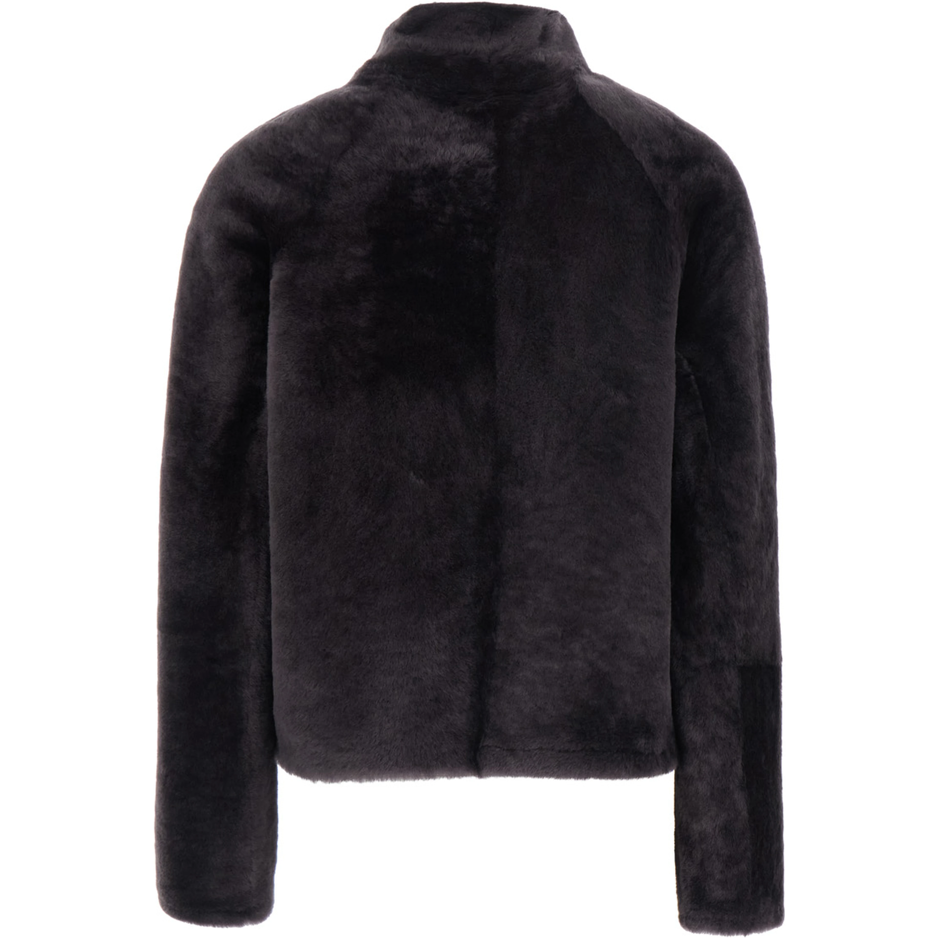 Grey shearling coat with high collar with buttons in fur for women