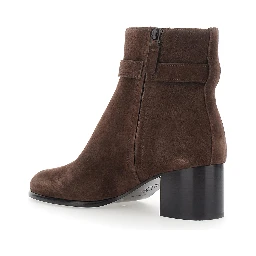 Romy Brown Ankle Boots with Medium Heel and Logo Plate on the Side in Suede for Women