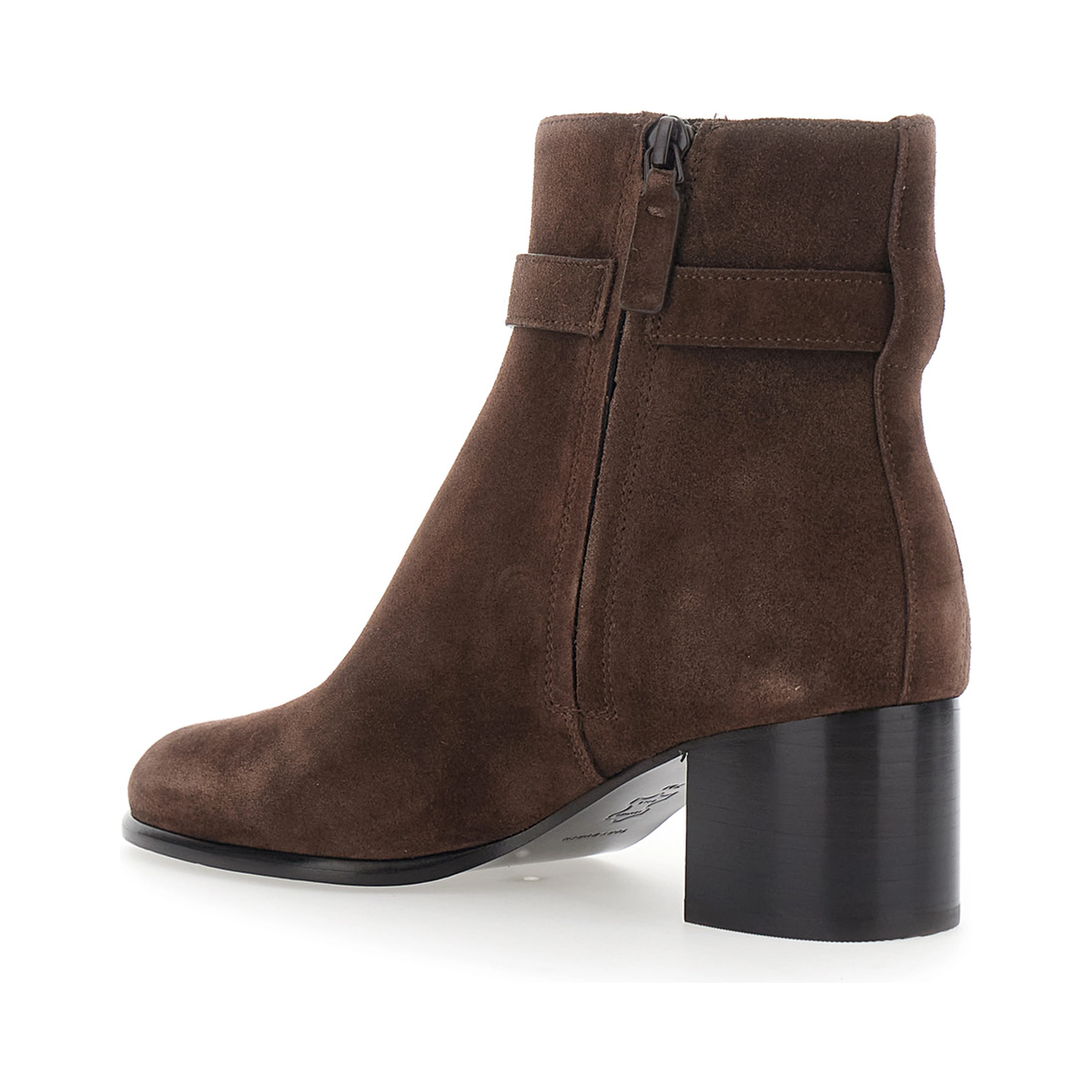 Romy Brown Ankle Boots with Medium Heel and Logo Plate on the Side in Suede for Women