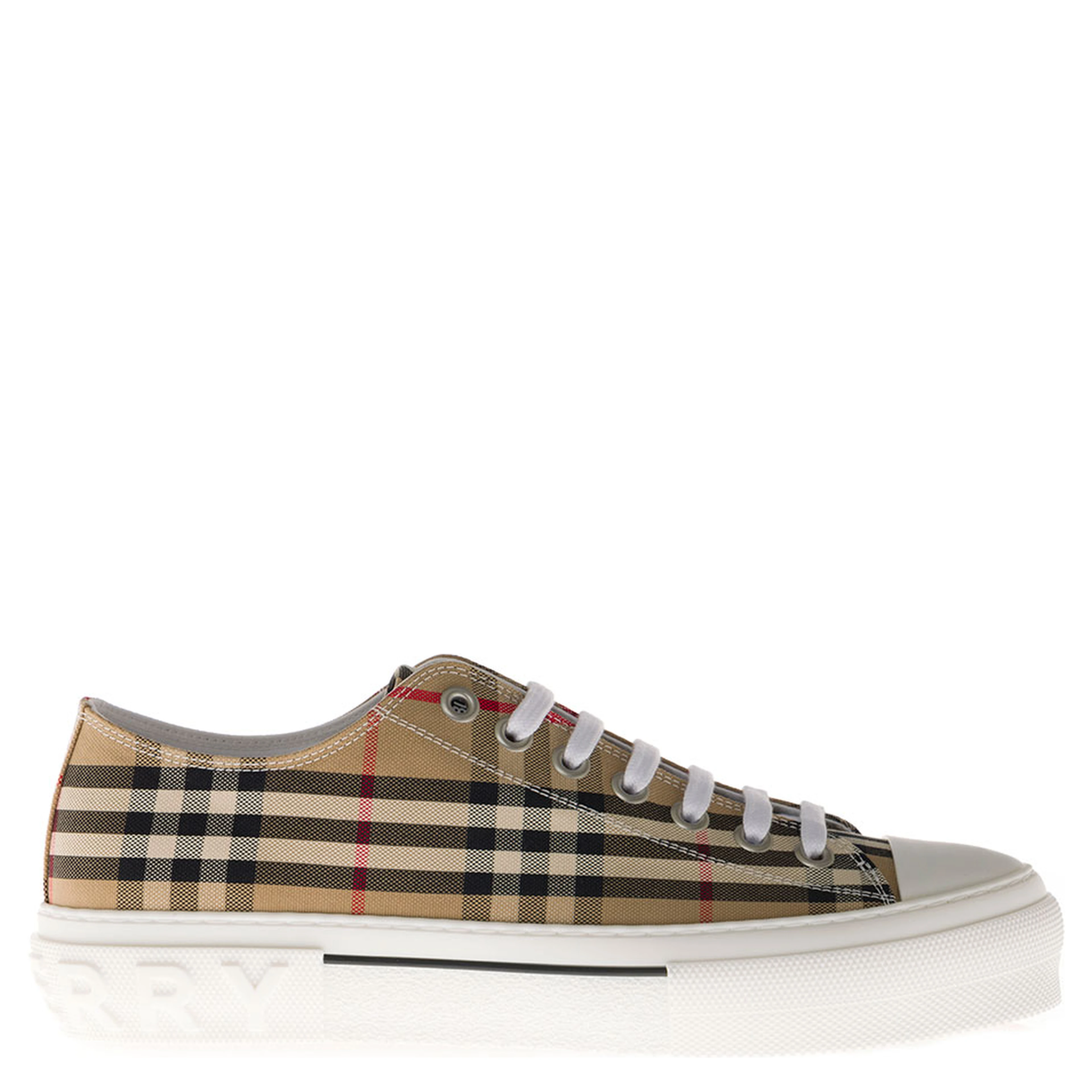 Sneakers with Vintage Check Print and Rubber Sole in Beige for Men