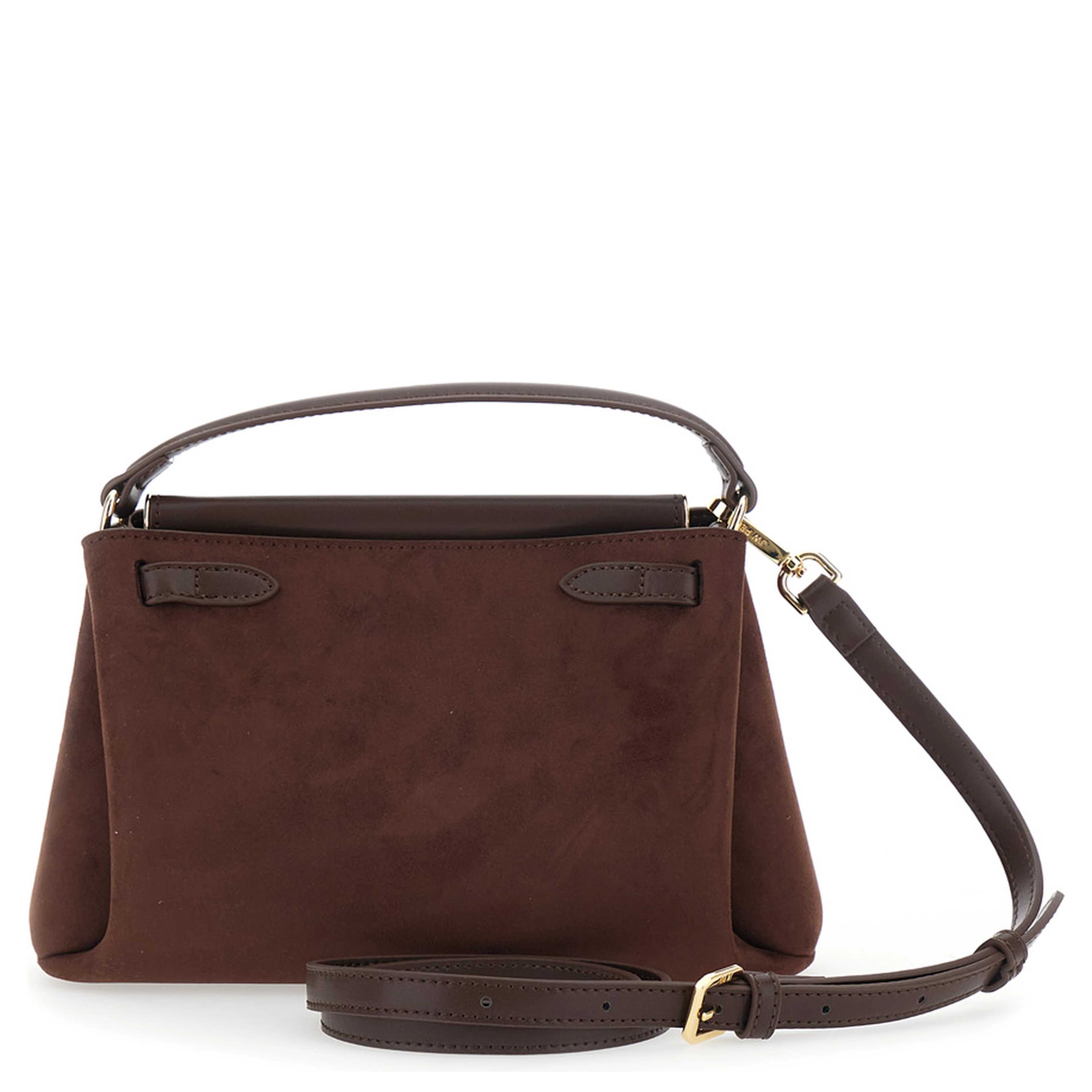 Carmen Brown Handbag with Turn Lock Closure and Logo lettering on the Front in Ecosuede for Women