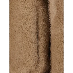 Beige High-neck fur jacket with front zip closure in eco fur for women