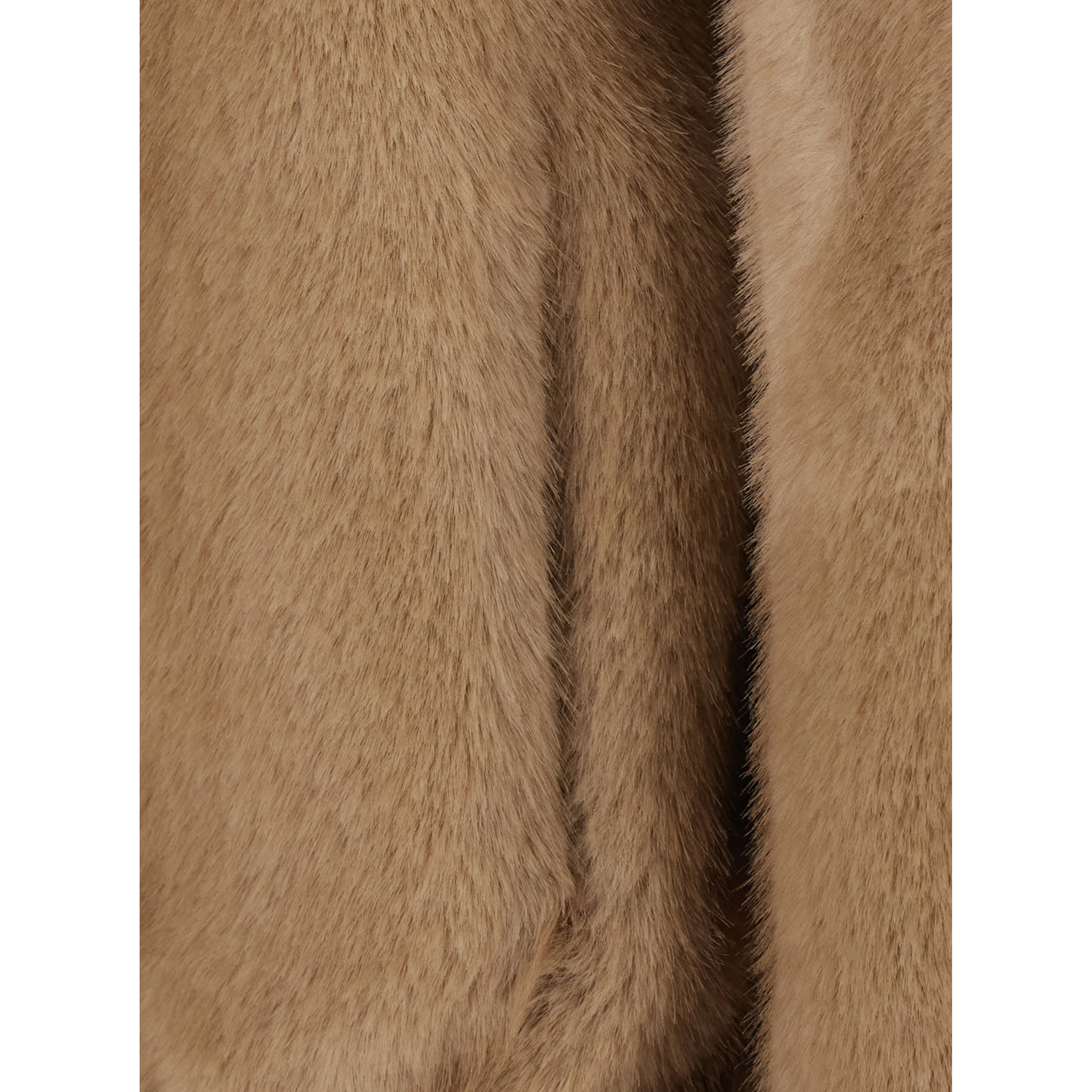 Beige High-neck fur jacket with front zip closure in eco fur for women