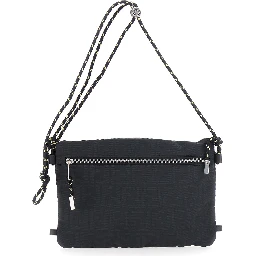 Black Pouch with rope shoulder strap and zip pocket on the front in FF canvas for men
