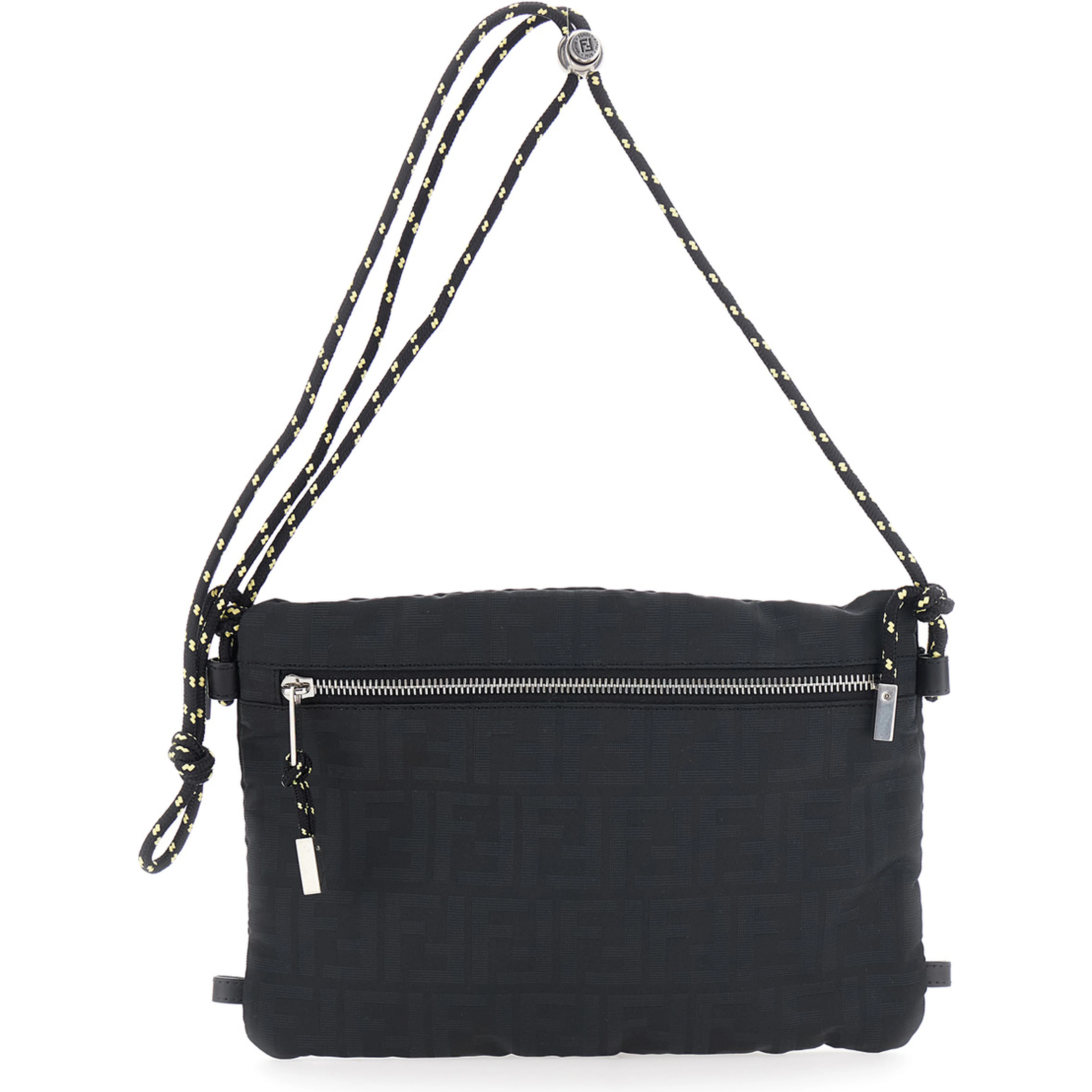 Black Pouch with rope shoulder strap and zip pocket on the front in FF canvas for men