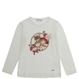 White Long Sleeve T-shirt with Front Print in Cotton Girl