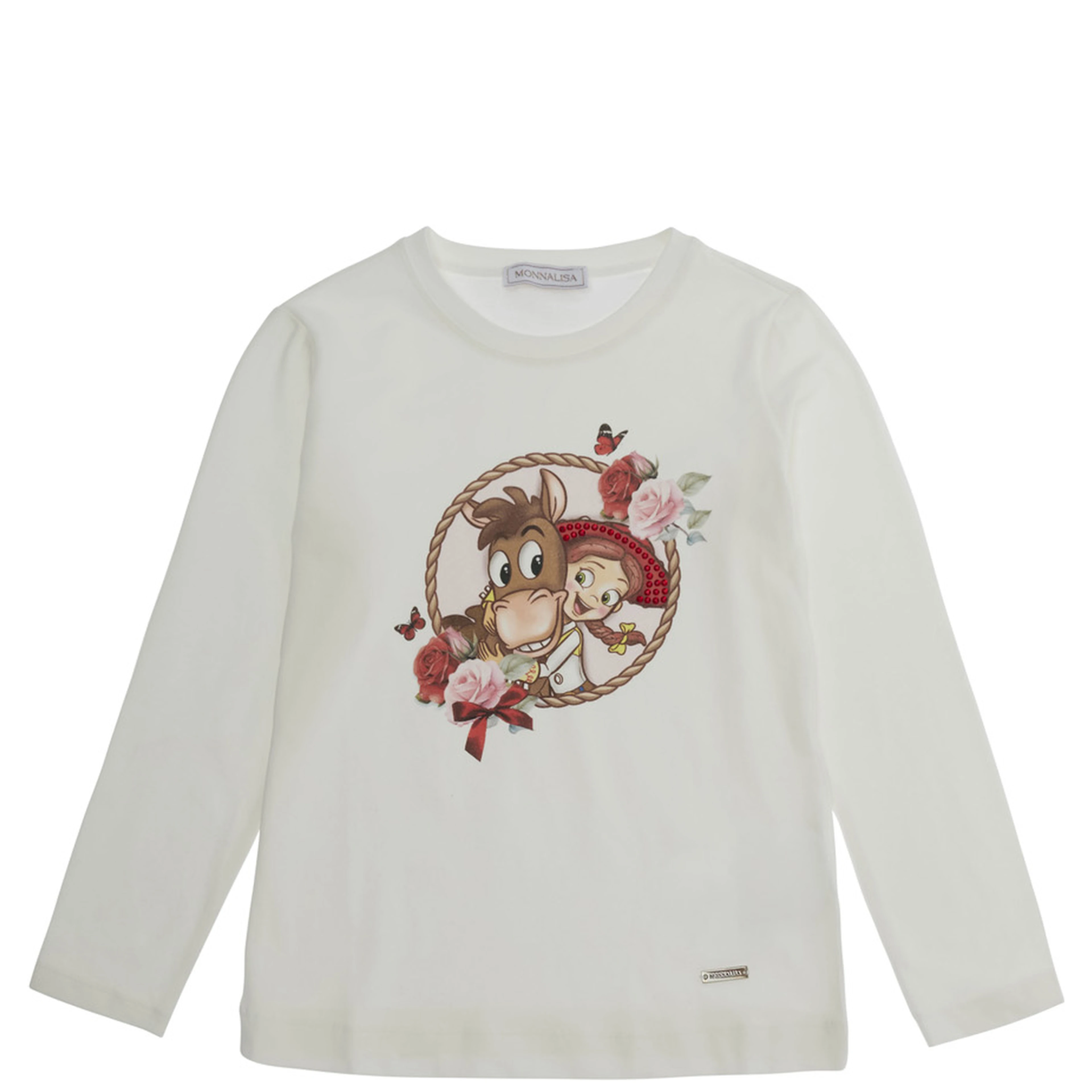 White Long Sleeve T-shirt with Front Print in Cotton Girl