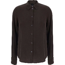 Brown Shirt with Logo lettering on the Sleeve in repe de Chine for Women