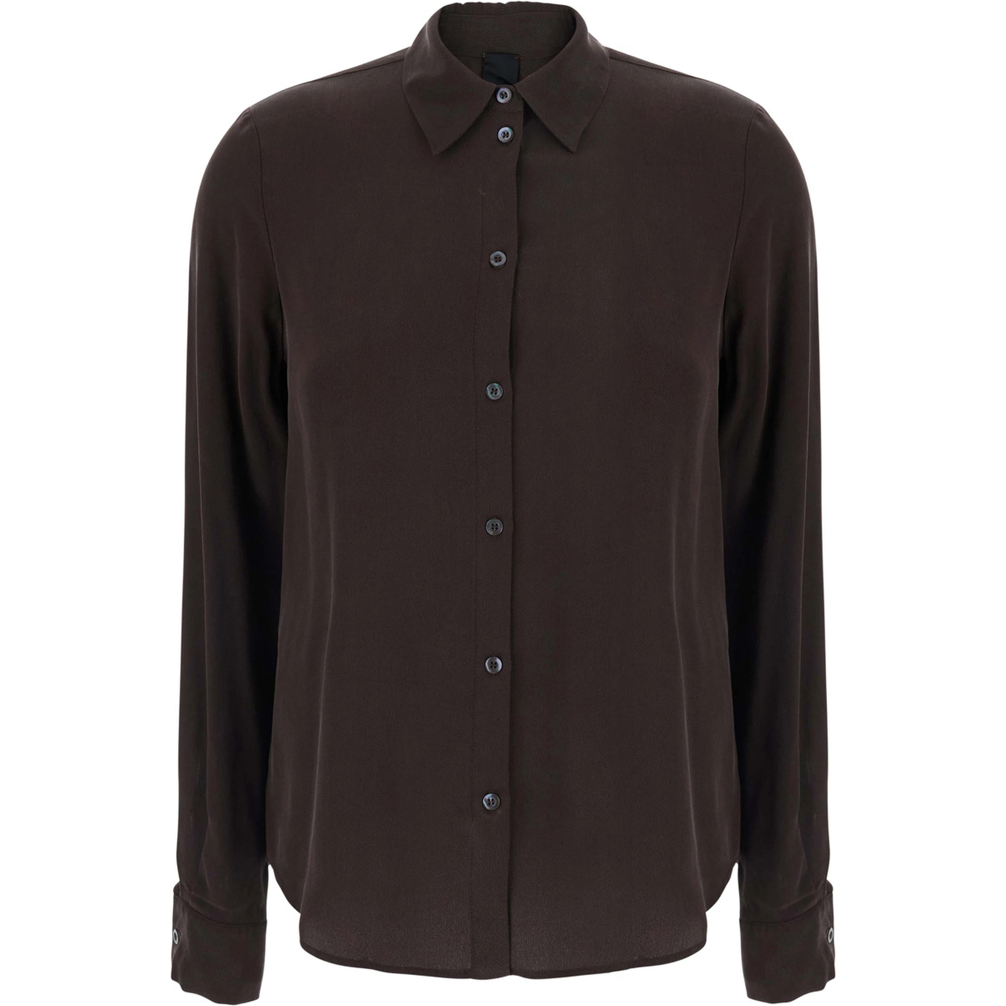Brown Shirt with Logo lettering on the Sleeve in repe de Chine for Women