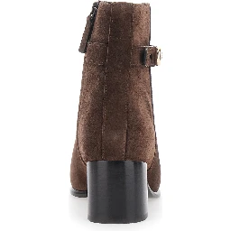 Romy Brown Ankle Boots with Medium Heel and Logo Plate on the Side in Suede for Women