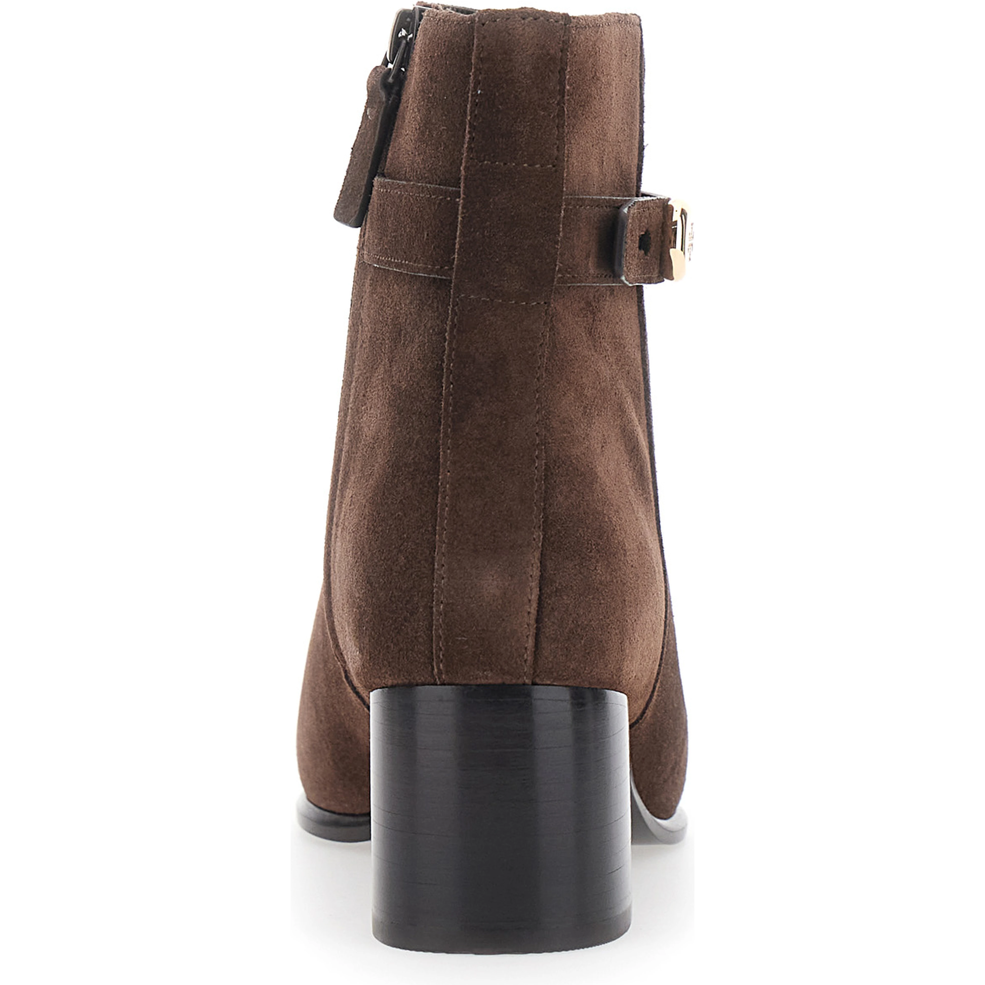 Romy Brown Ankle Boots with Medium Heel and Logo Plate on the Side in Suede for Women