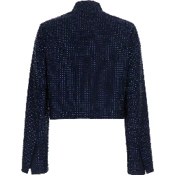 Blue Blazer with Two-Button Closure and All-Over Beads in Fabric for Women