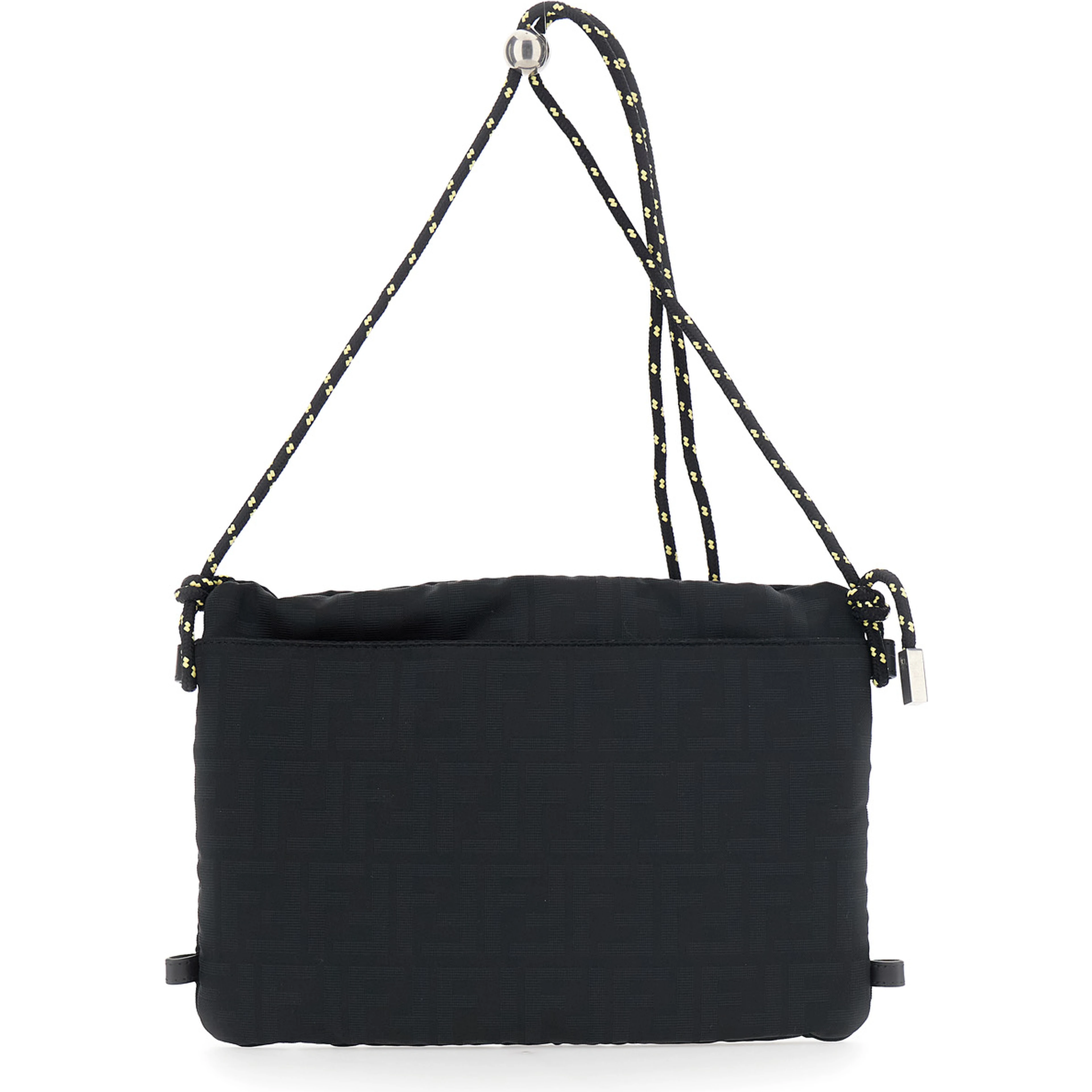 Black Pouch with rope shoulder strap and zip pocket on the front in FF canvas for men