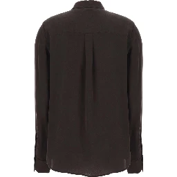 Brown Shirt with Logo lettering on the Sleeve in repe de Chine for Women
