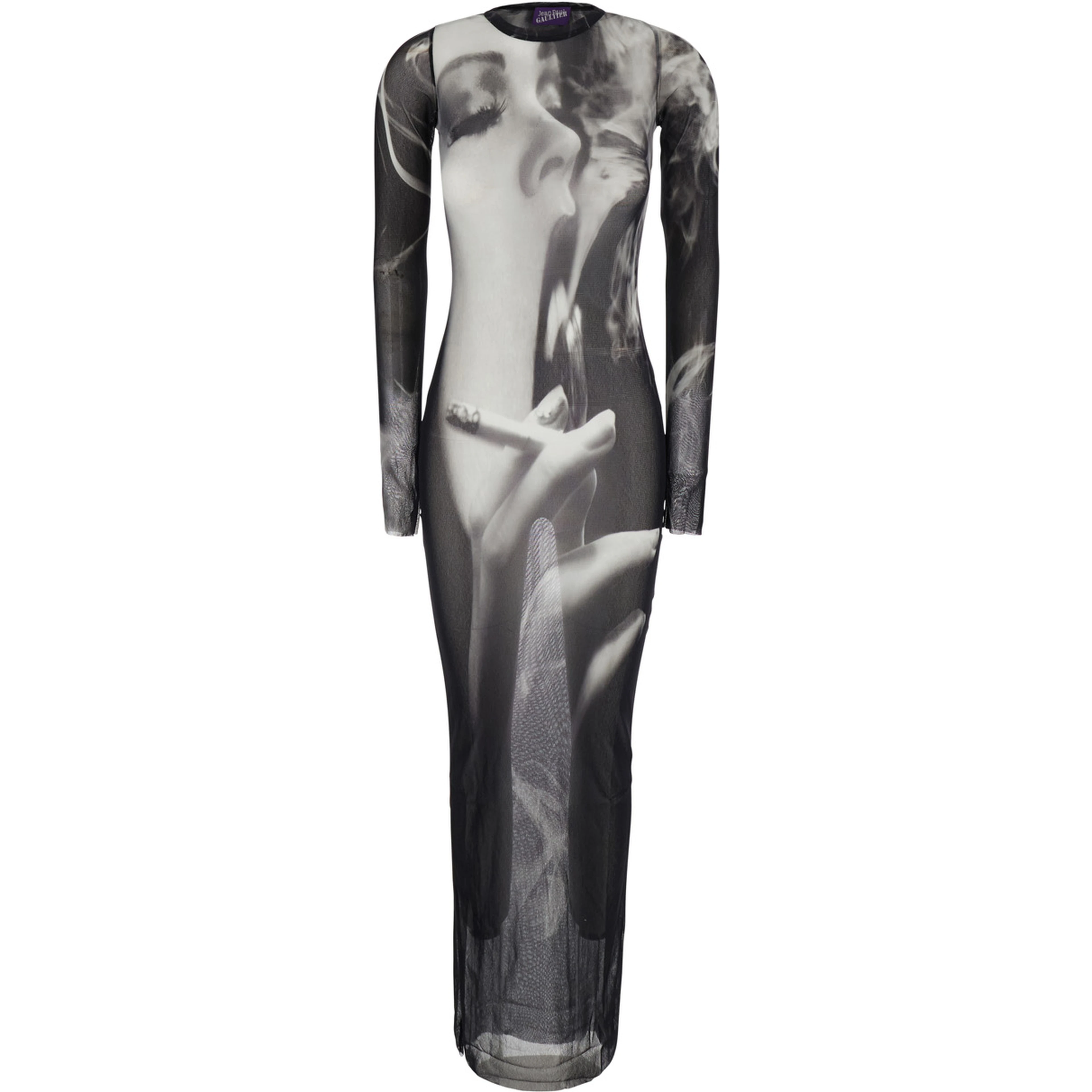 Black Long Dress with Smoking Women Print in Tech Fabric for Women