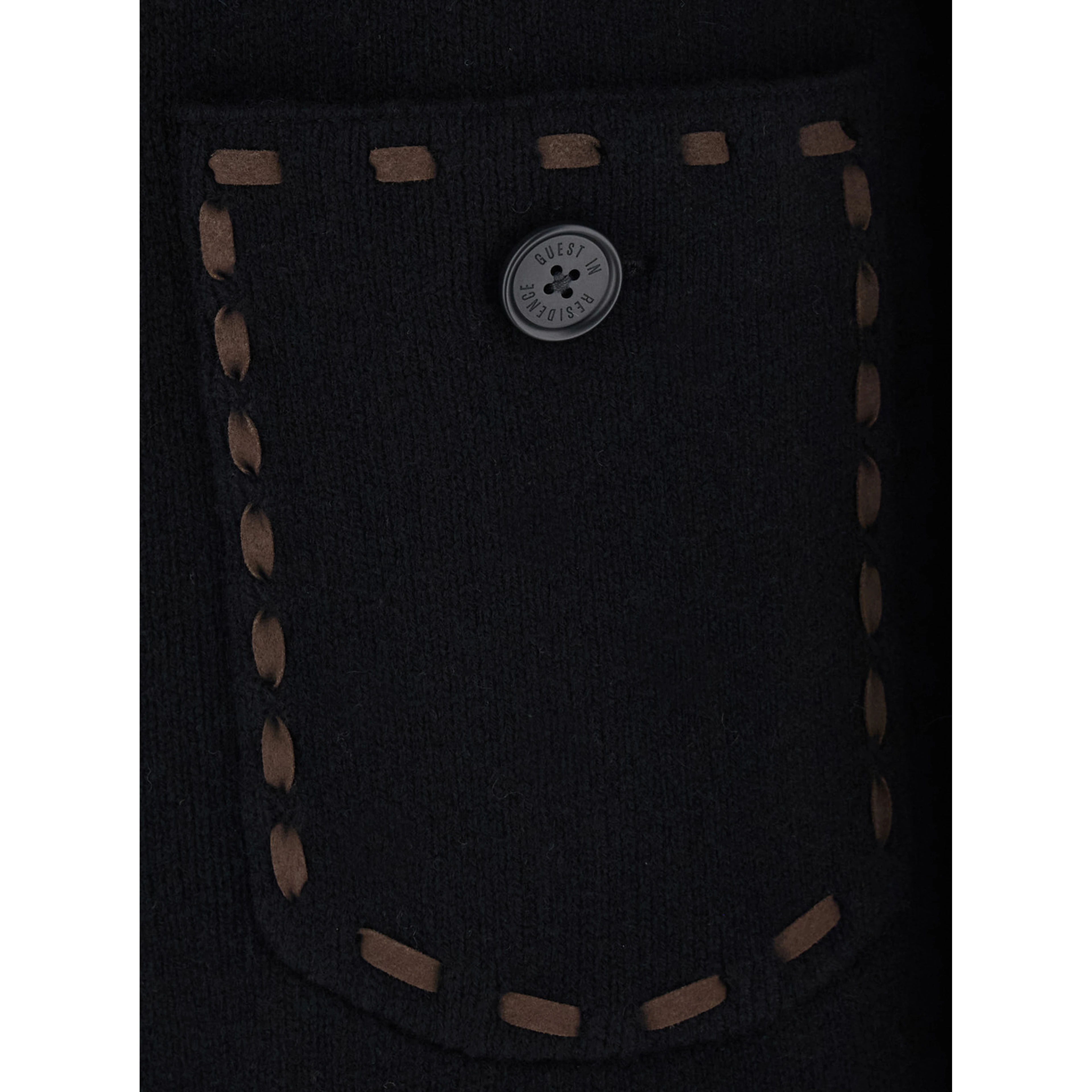 Black Cardigan with Fringed Hem and Contrasting Stitching in Wool and Cashmere for Women