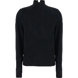 Black High-neck sweater with logo patch on the back in wool and cashmere for women