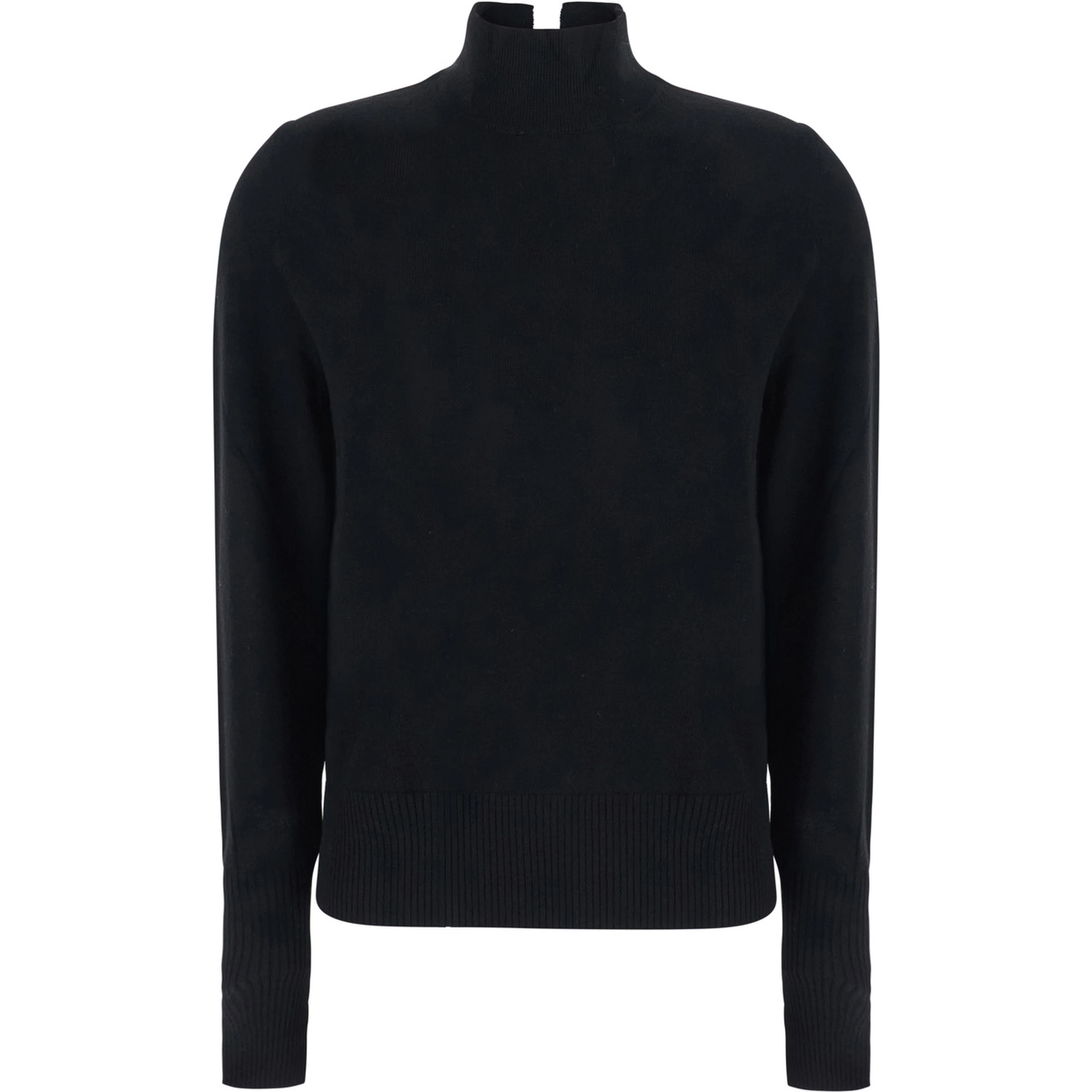 Black High-neck sweater with logo patch on the back in wool and cashmere for women