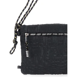 Black Pouch with rope shoulder strap and zip pocket on the front in FF canvas for men