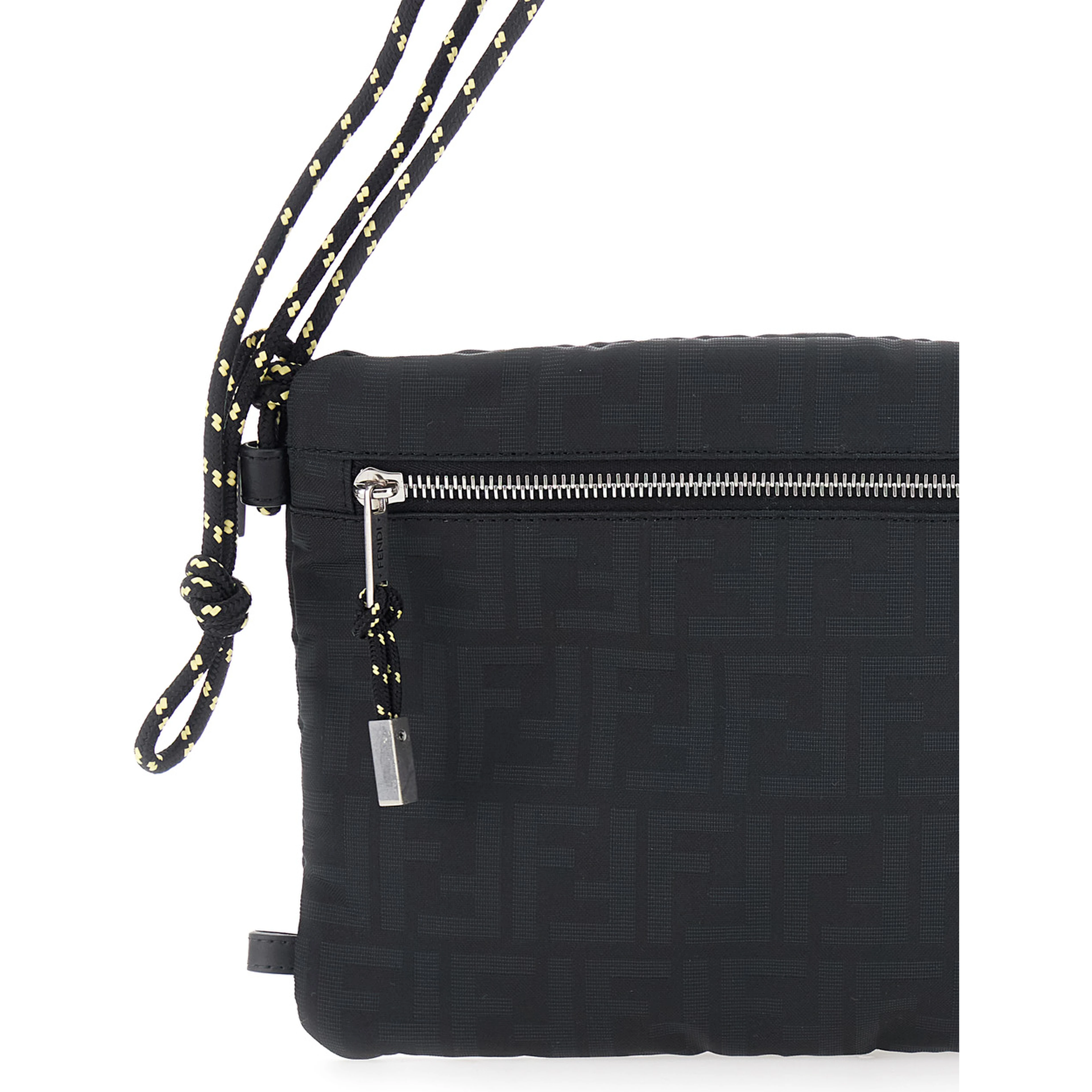 Black Pouch with rope shoulder strap and zip pocket on the front in FF canvas for men